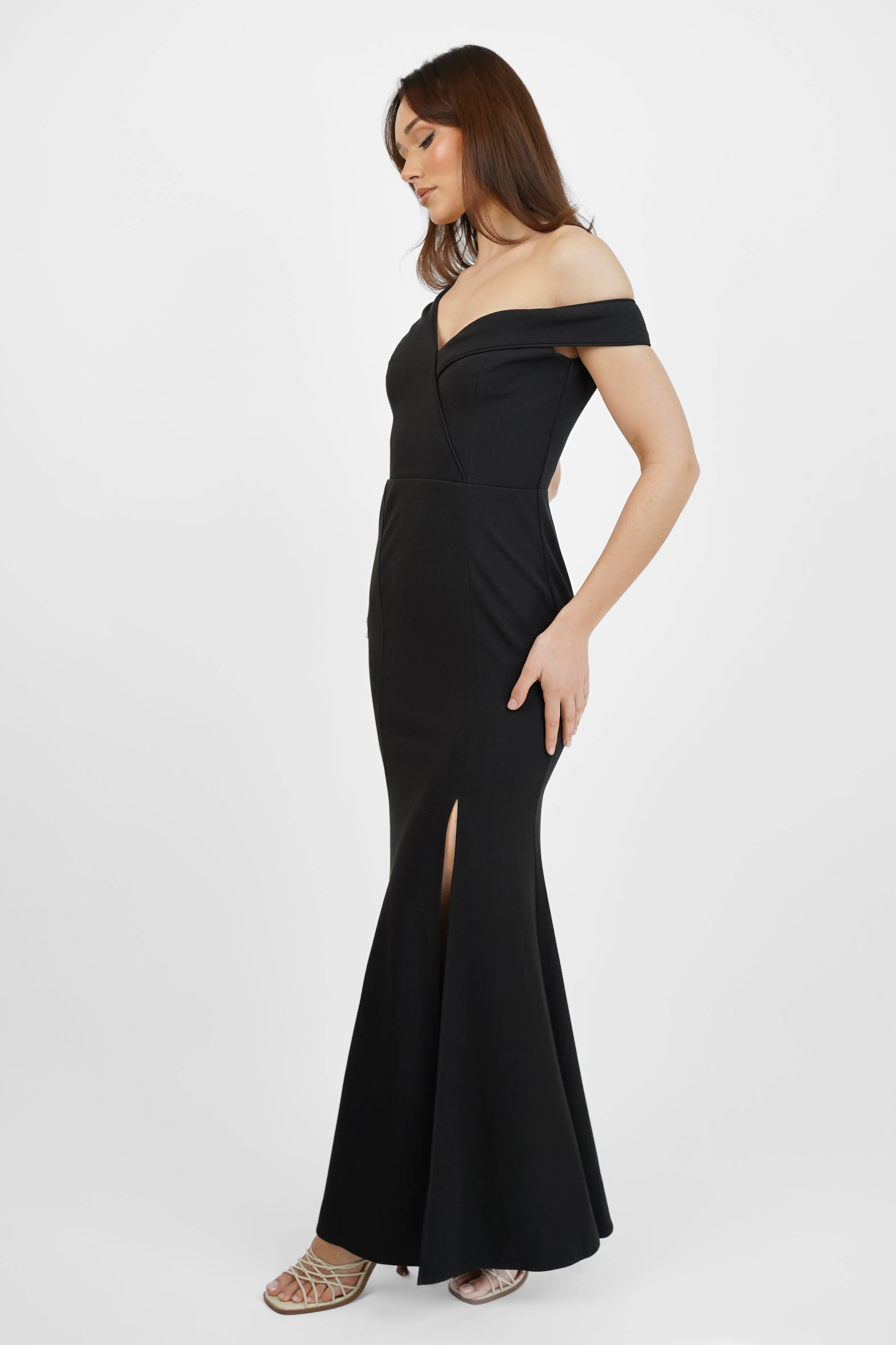 Black One Shoulder Maxi Dress with Slit