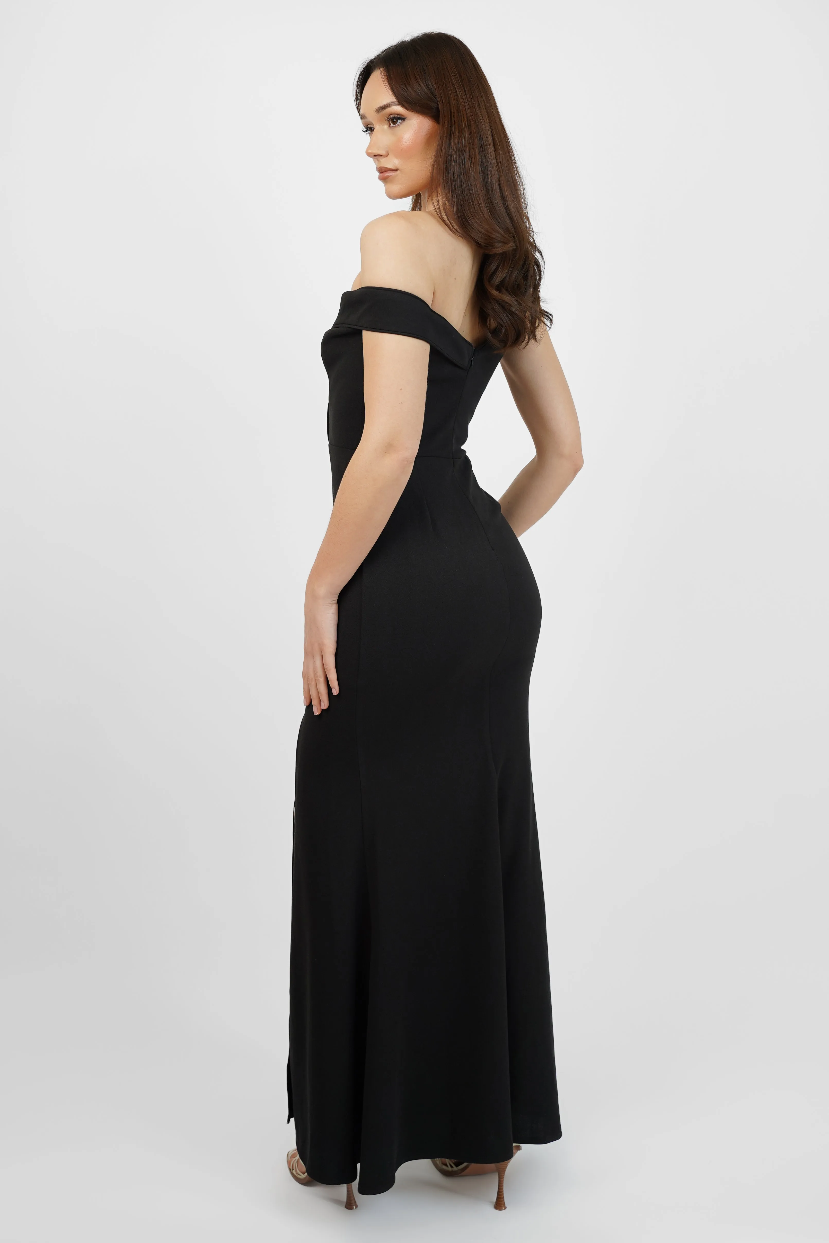 Black One Shoulder Maxi Dress with Slit