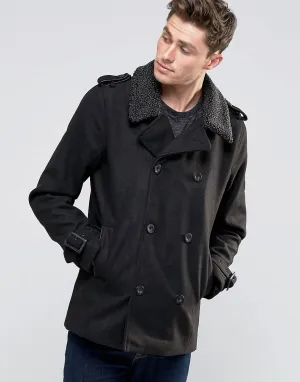 Brave Soul Pea Coat With Sherpa Collar