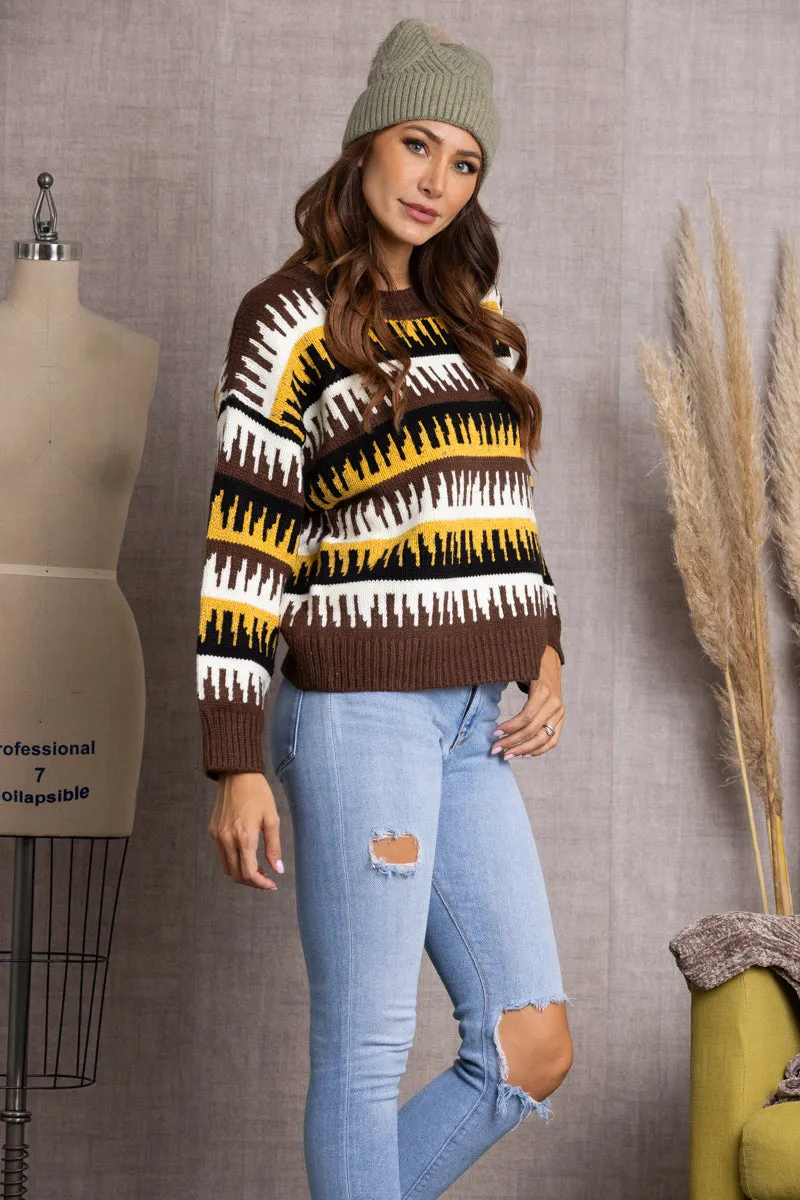 BROWN CABLE KNIT SWEATER-ILT1374