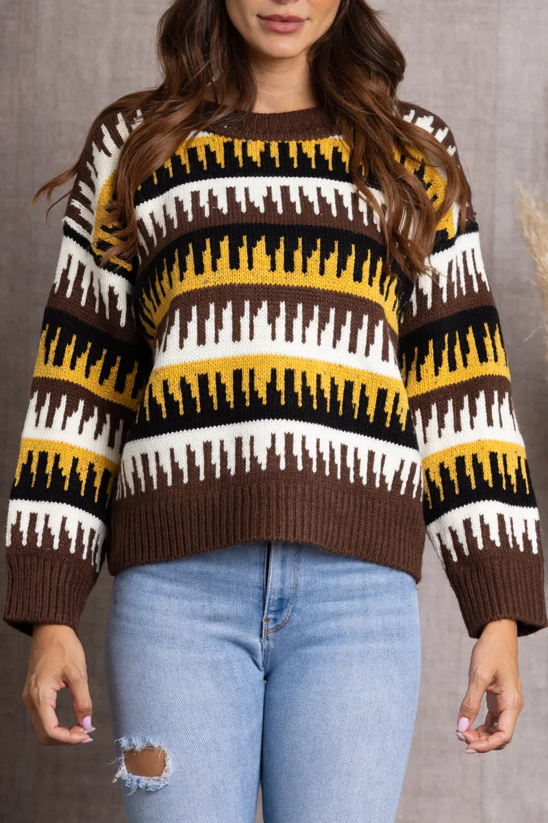 BROWN CABLE KNIT SWEATER-ILT1374