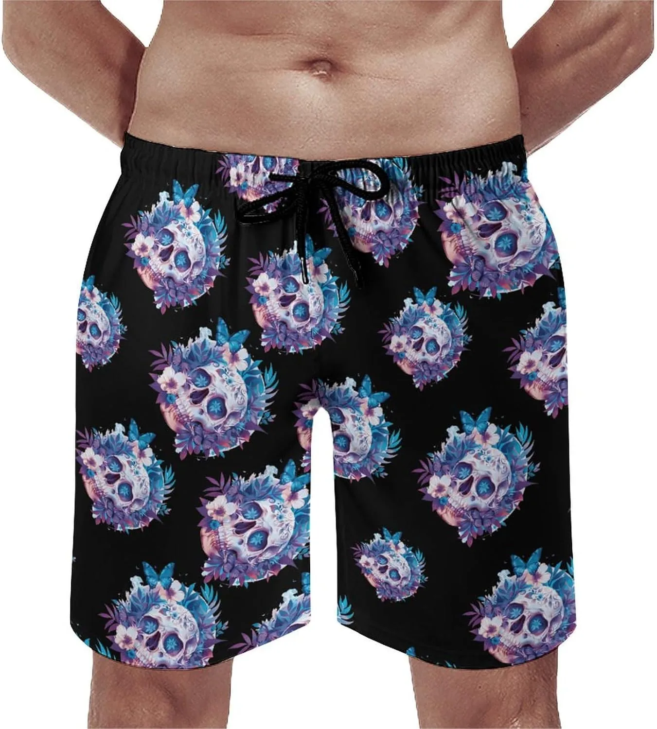 Butterfly Skull Men's Swim Trunks Quick Dry Board Shorts Breathable Summer Beach Shorts Bathing Suits