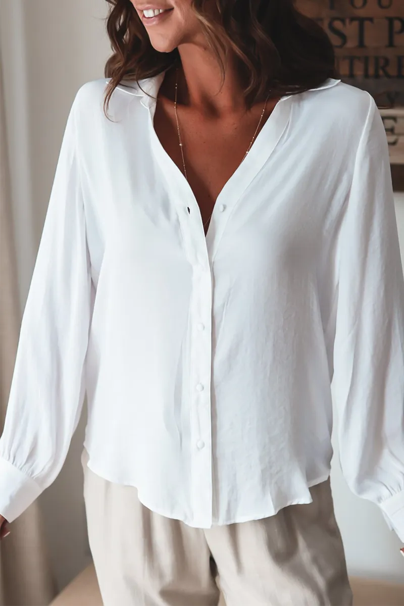 Casual Elegant Solid Patchwork Buckle Turndown Collar Tops(3 Colors)