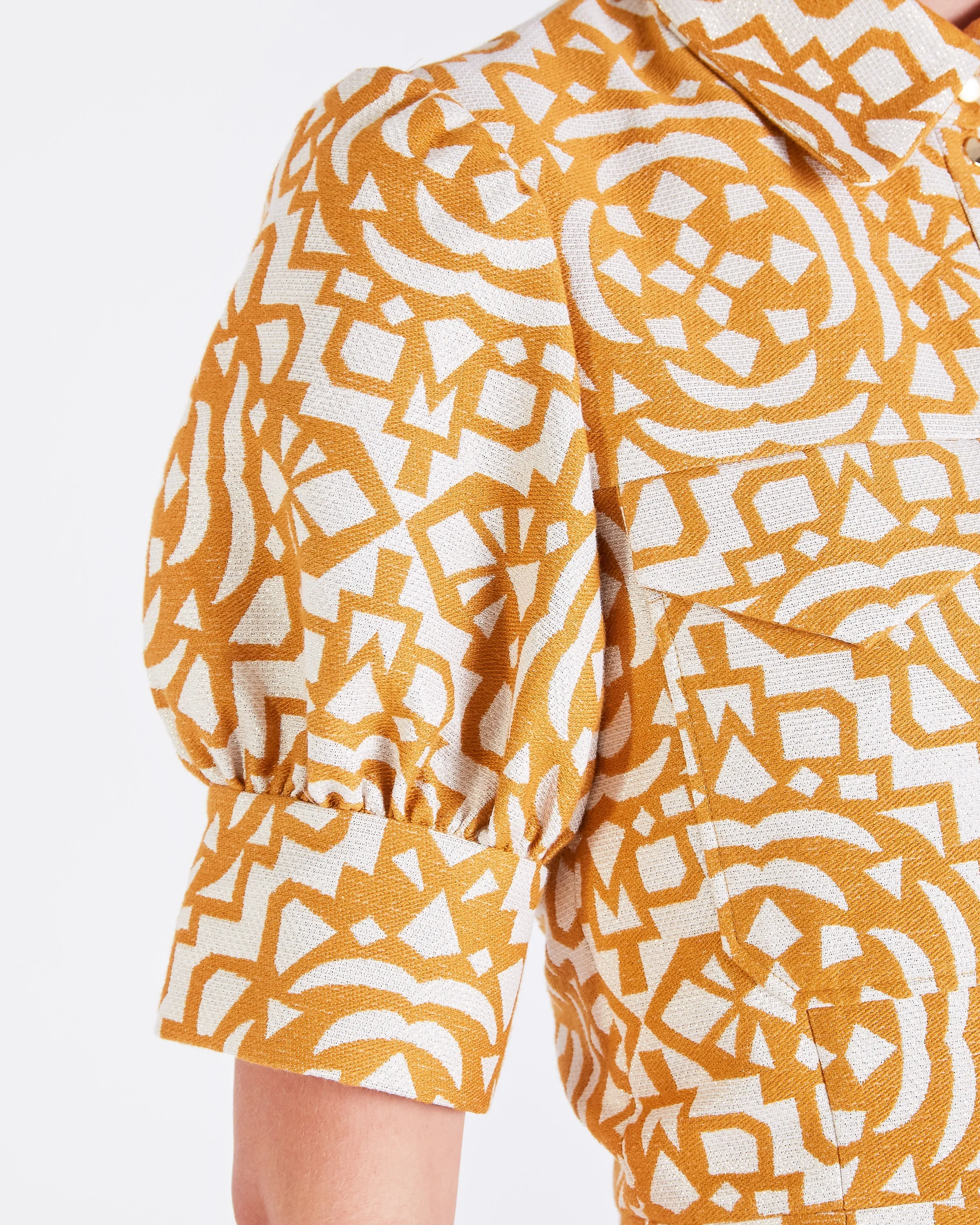 Celia BUTTON DOWN PUFF SLEEVE DRESS - SUNFLOWER