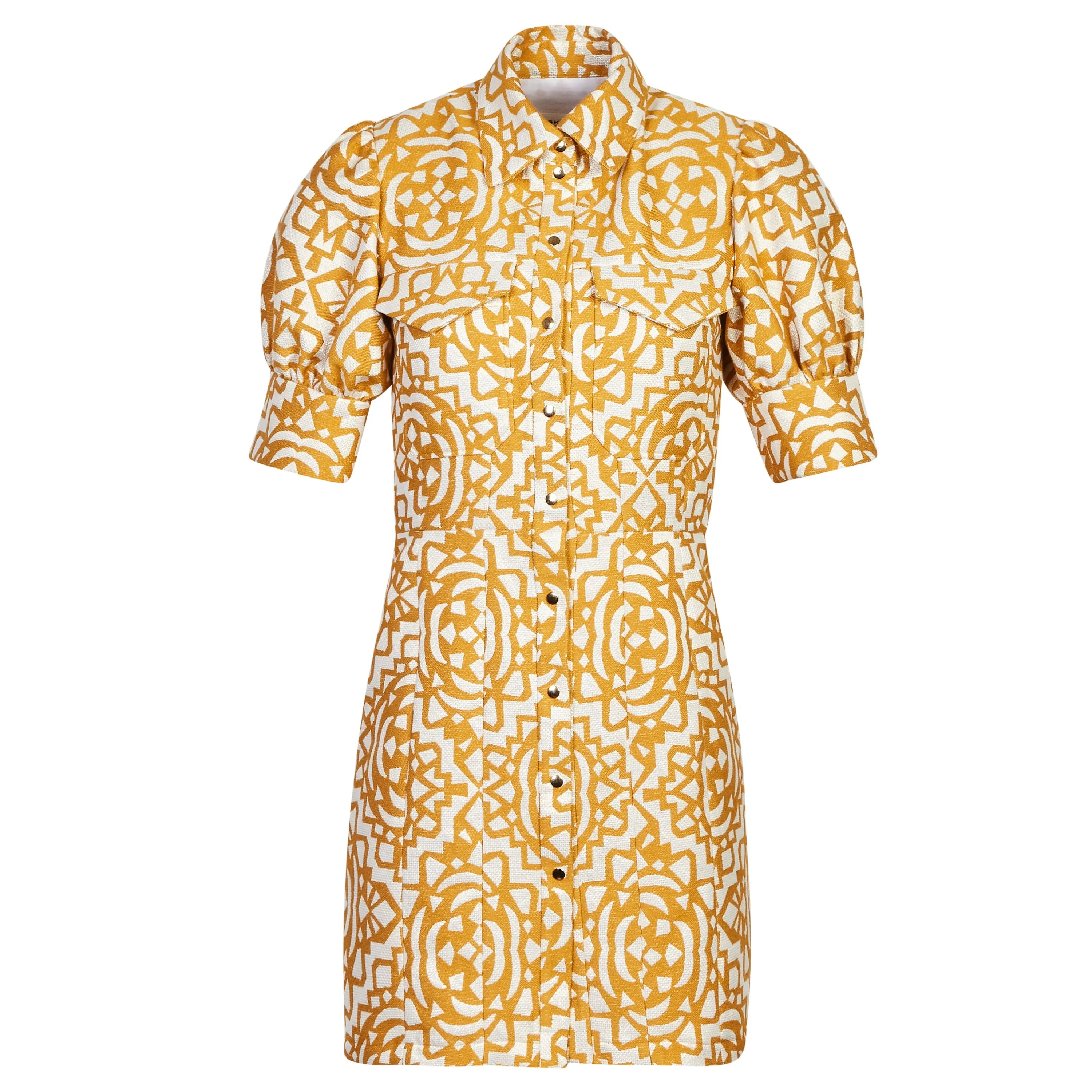 Celia BUTTON DOWN PUFF SLEEVE DRESS - SUNFLOWER