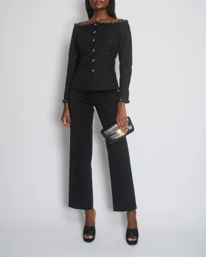 Chanel Black Off-shoulder Embroidered Camellia Button Jacket Size Fr 40 (uk 12)