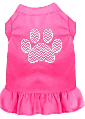Chevron Paw Screen Print Dress Bright Pink Xs