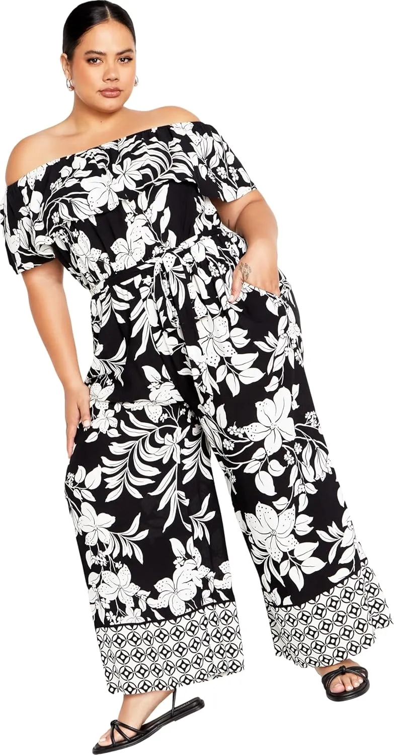City Chic Plus Size Jumpsuit, Sienna Border Jumpsuit