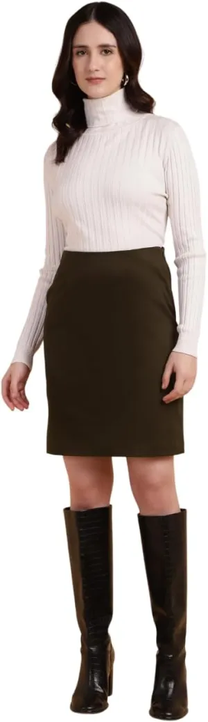 Cotton Brown Classic Straight-Cut Skirt for Womens and Girls with Elegant Design | Stylish and Comfortable, Ideal for Casual Outings, Gifting (S)