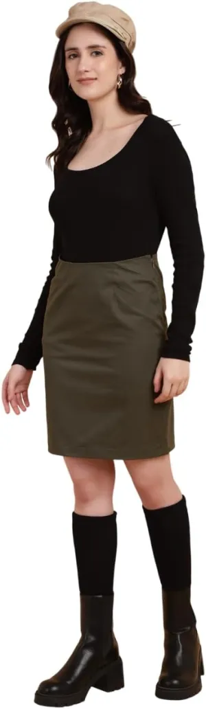 Cotton Green Classic Straight-Cut Skirt for Womens and Girls with Elegant Design | Stylish and Comfortable, Ideal for Casual Outings, Gifting (XS)