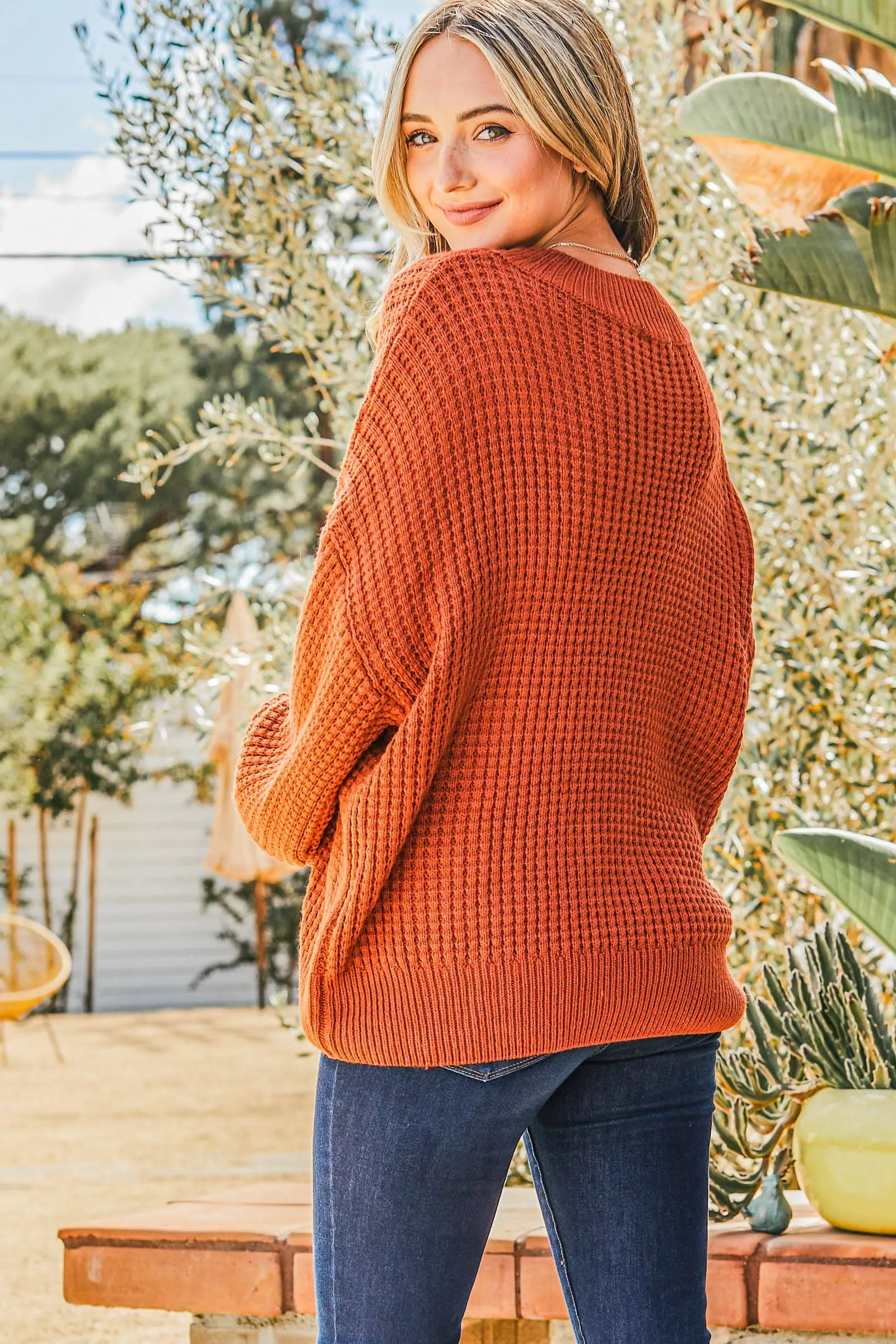 Cozy and Soft Waffle Basic Pullover Sweater- Curvy