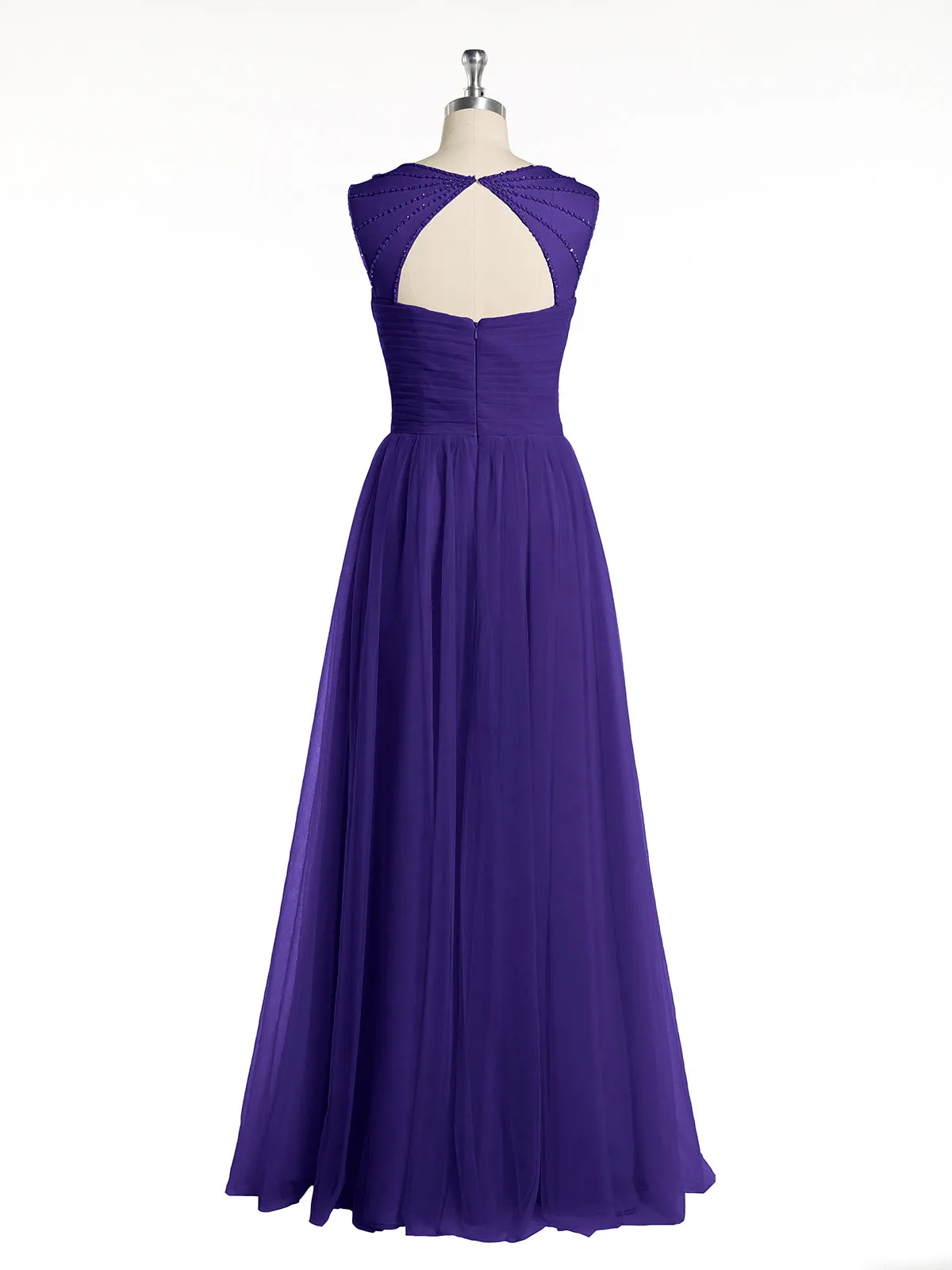 Cross-Pleated Tulle Long Dresses with Beaded Straps Regency