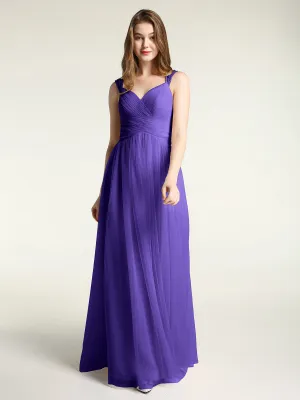 Cross-Pleated Tulle Long Dresses with Beaded Straps Regency