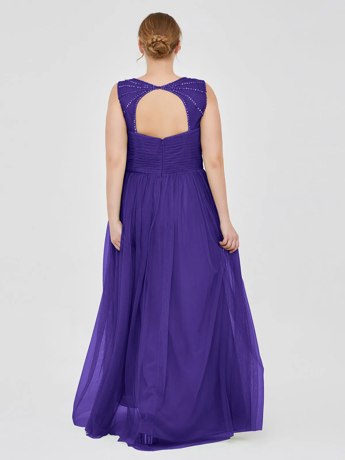 Cross-Pleated Tulle Long Dresses with Beaded Straps Regency