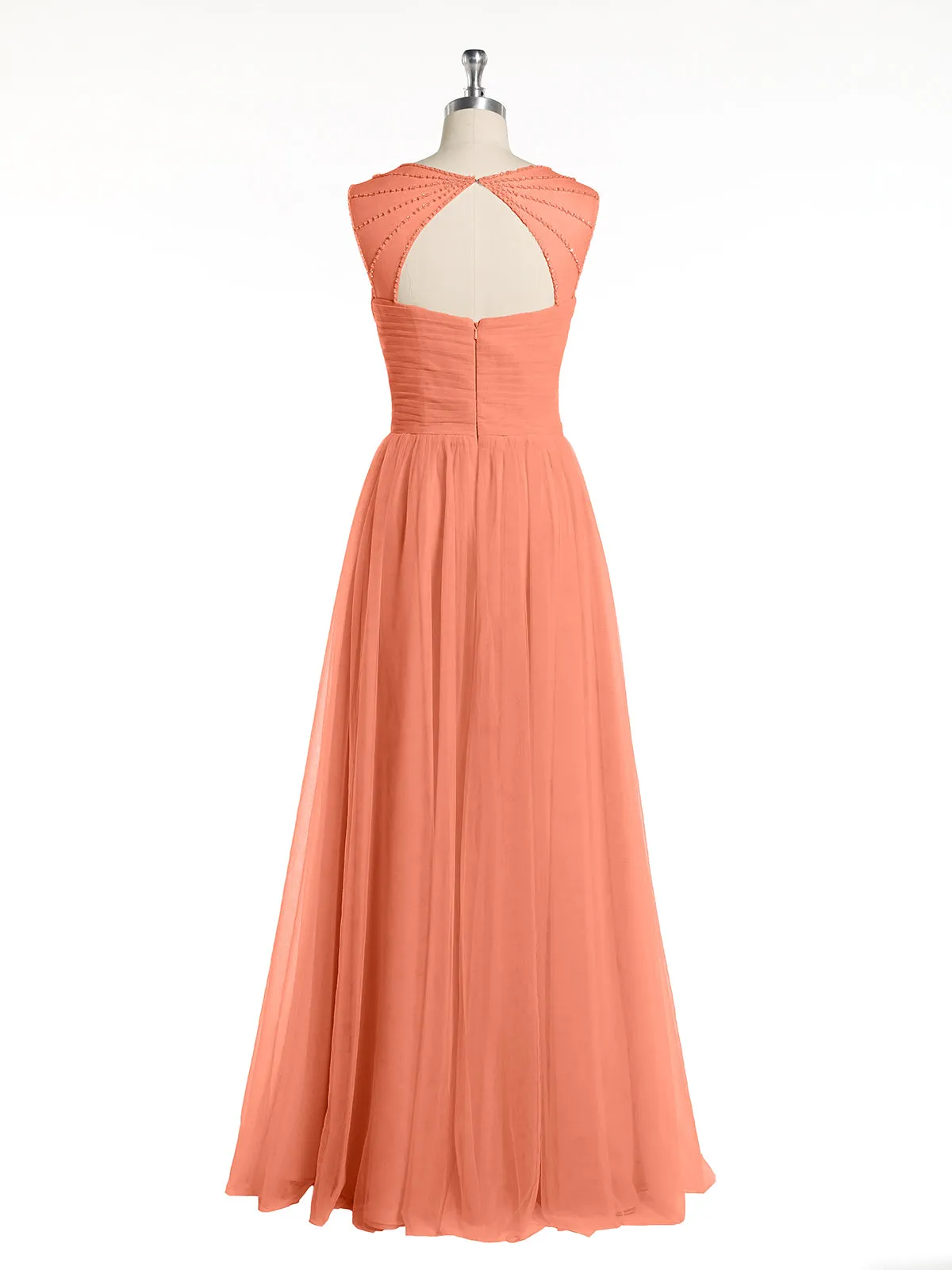 Cross-Pleated Tulle Long Dresses with Beaded Straps Sunset