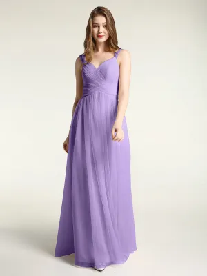 Cross-Pleated Tulle Long Dresses with Beaded Straps Tahiti