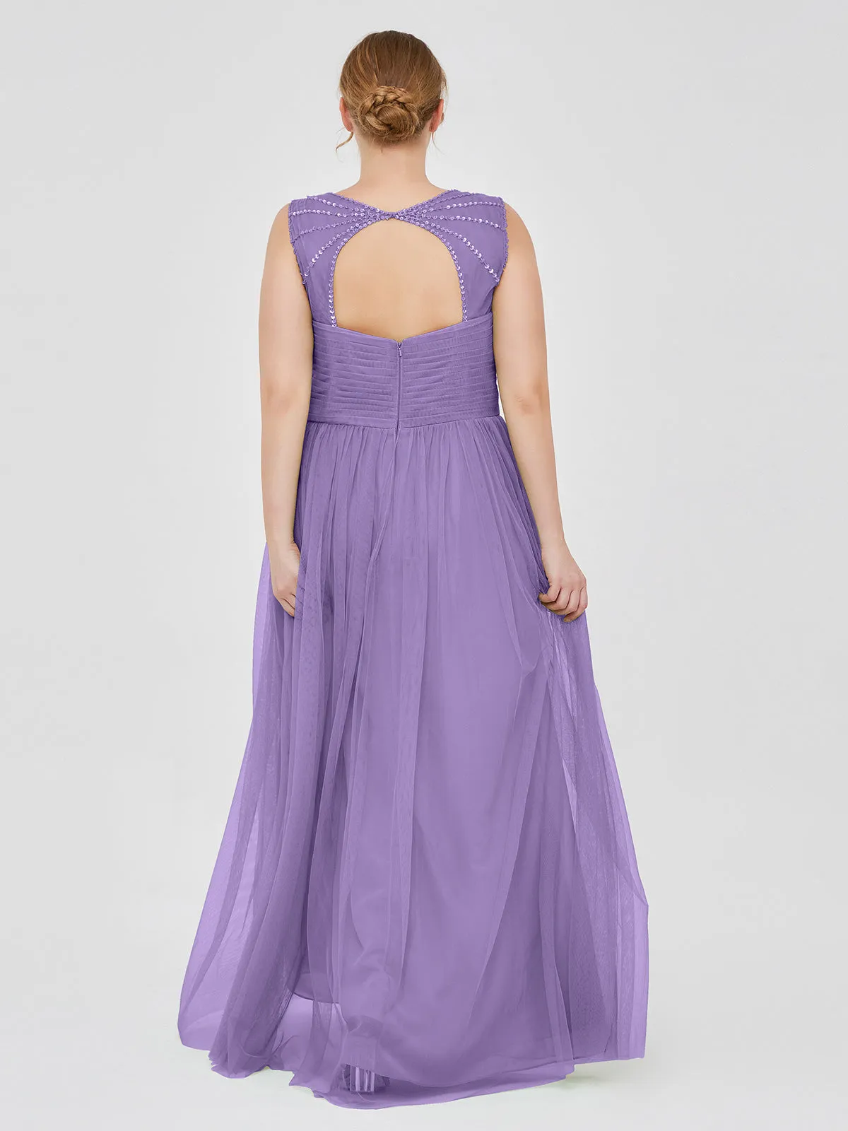 Cross-Pleated Tulle Long Dresses with Beaded Straps Tahiti