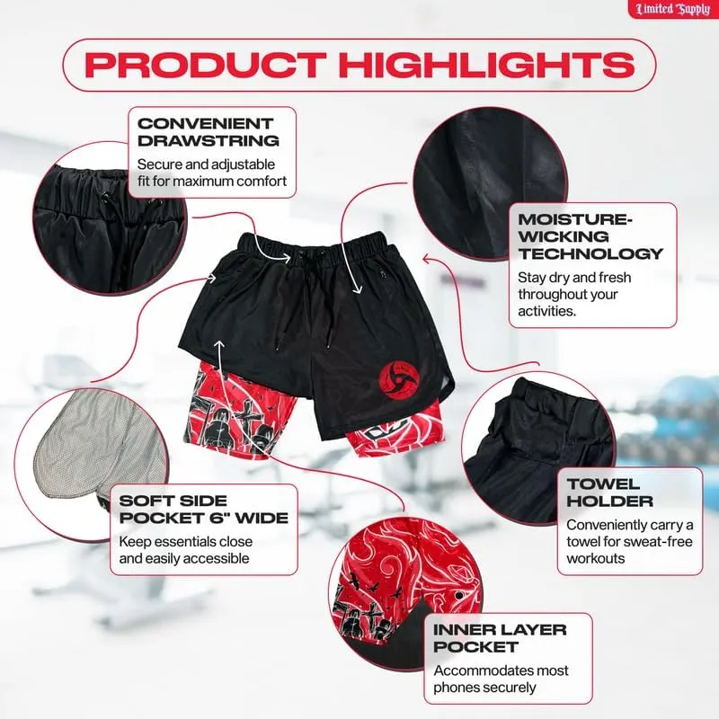 CROWN Anime Shorts - Breathable Mesh Stretch Compression Short with Pockets and Towel Holder
