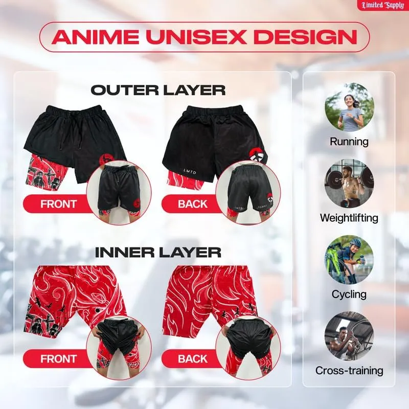 CROWN Anime Shorts - Breathable Mesh Stretch Compression Short with Pockets and Towel Holder