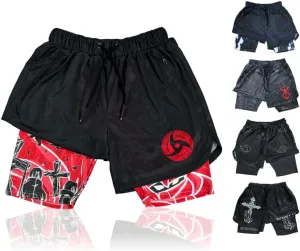 CROWN Anime Shorts - Breathable Mesh Stretch Compression Short with Pockets and Towel Holder