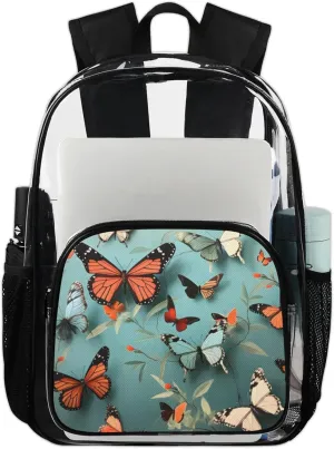 Customizable Clear Backpack for Women Men,Clear Bag for Stadium Events With Waterproof PVC Plastic Material,Graceful Butterflies - L