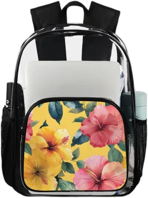 Customizable Clear Backpack for Women Men,Clear Bag for Stadium Events With Waterproof PVC Plastic Material,Graceful Flowers - L