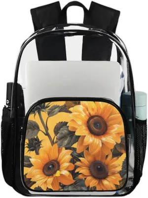 Customizable Clear Backpack for Women Men,Clear Bag for Stadium Events With Waterproof PVC Plastic Material,Graceful Sunflowers - L