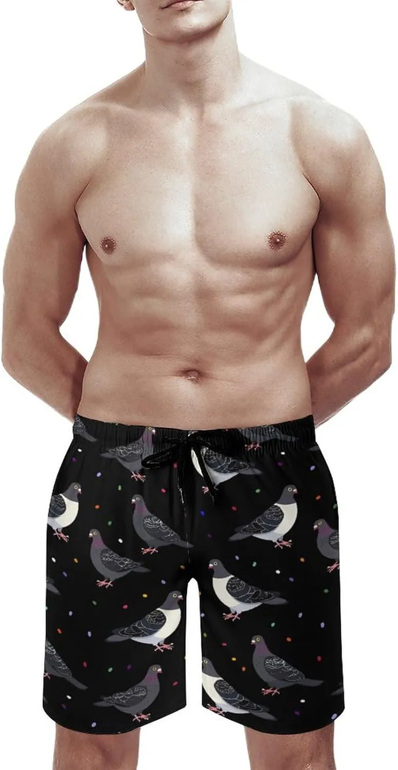 Cute Cartoon Pigeons Men's Swim Trunks Quick Dry Board Shorts Breathable Summer Beach Shorts Bathing Suits