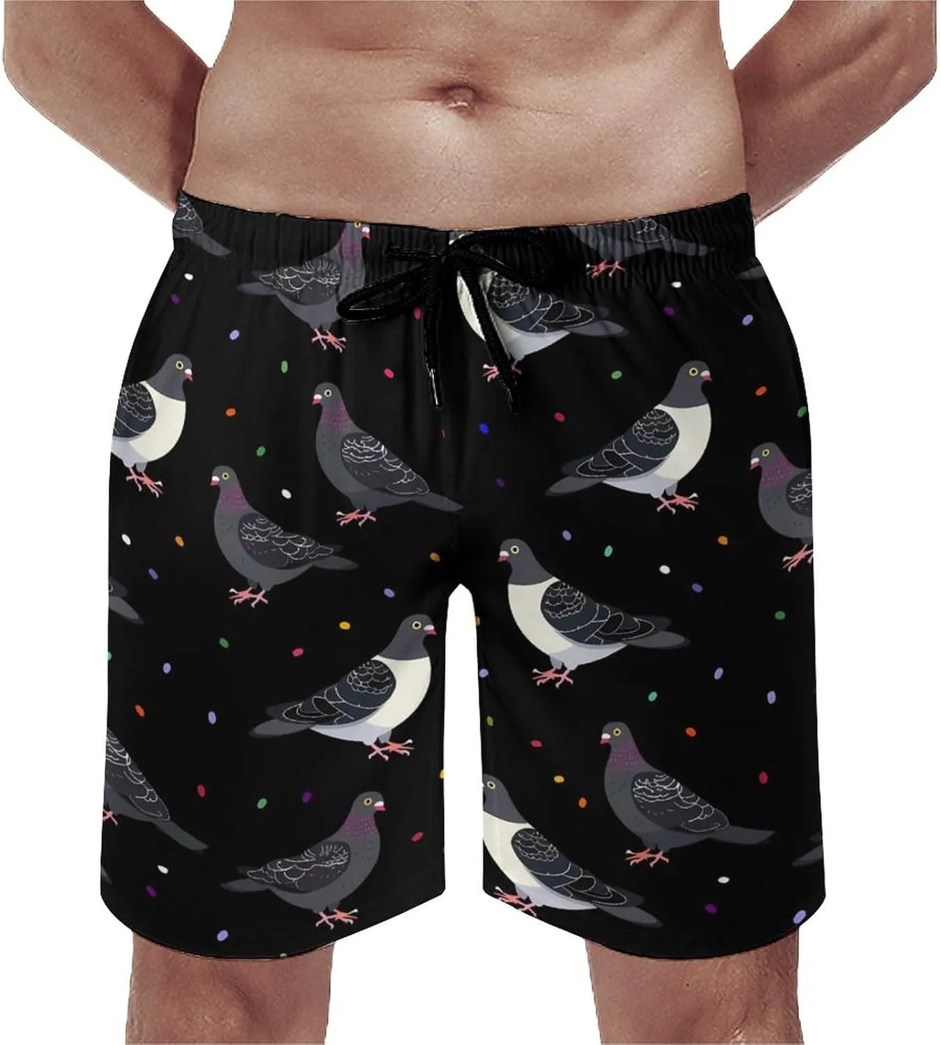 Cute Cartoon Pigeons Men's Swim Trunks Quick Dry Board Shorts Breathable Summer Beach Shorts Bathing Suits