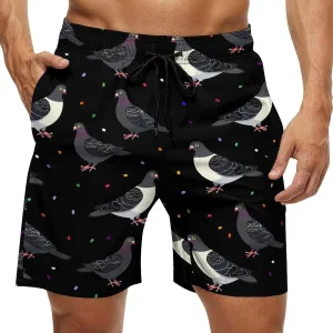 Cute Cartoon Pigeons Men's Swim Trunks Quick Dry Board Shorts Breathable Summer Beach Shorts Bathing Suits