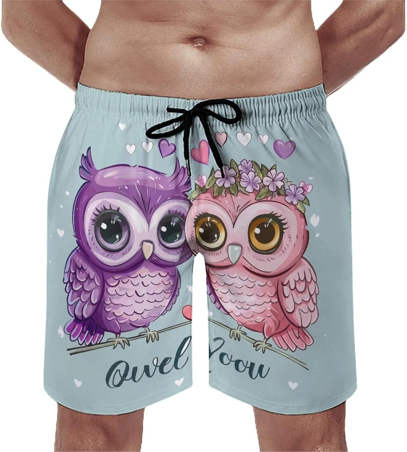 Cute Owl Love You Men's Swim Trunks Quick Dry Board Shorts Breathable Summer Beach Shorts Bathing Suits