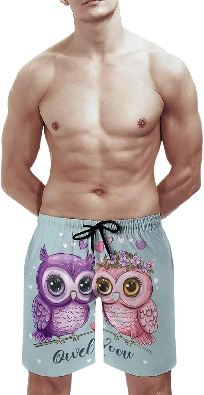 Cute Owl Love You Men's Swim Trunks Quick Dry Board Shorts Breathable Summer Beach Shorts Bathing Suits