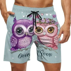 Cute Owl Love You Men's Swim Trunks Quick Dry Board Shorts Breathable Summer Beach Shorts Bathing Suits