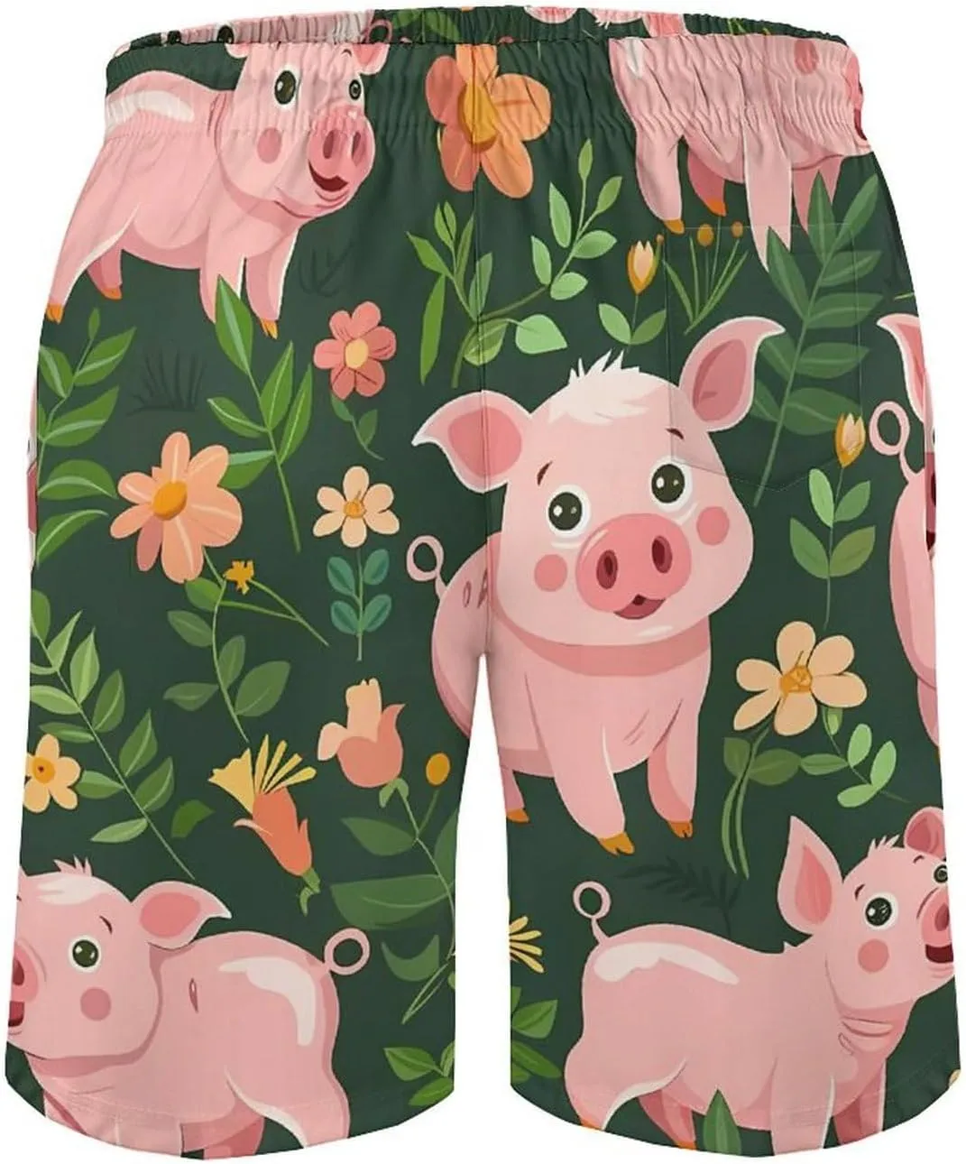 Cute Pigs with Herbs Men's Swim Trunks Quick Dry Board Shorts Breathable Summer Beach Shorts Bathing Suits