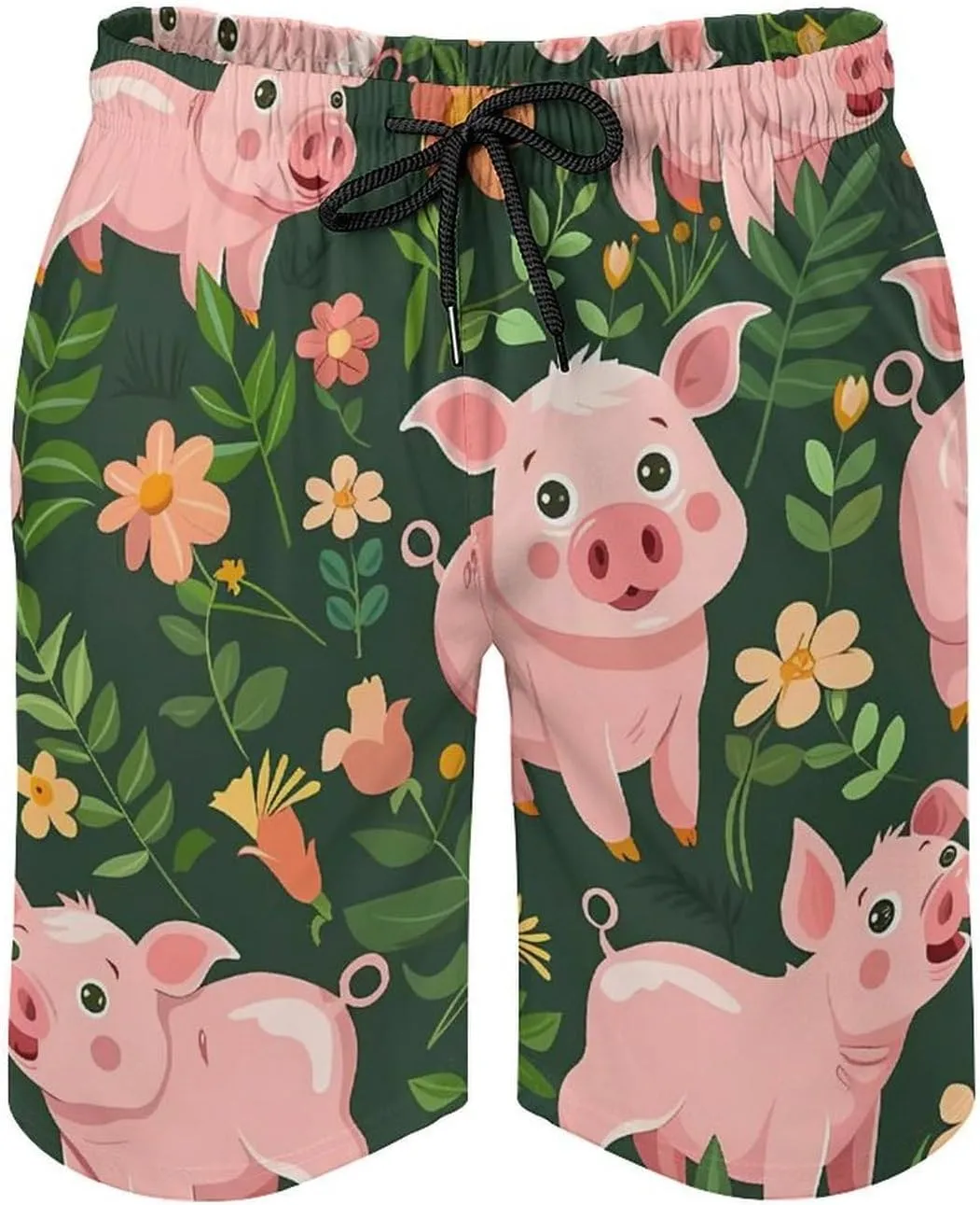 Cute Pigs with Herbs Men's Swim Trunks Quick Dry Board Shorts Breathable Summer Beach Shorts Bathing Suits