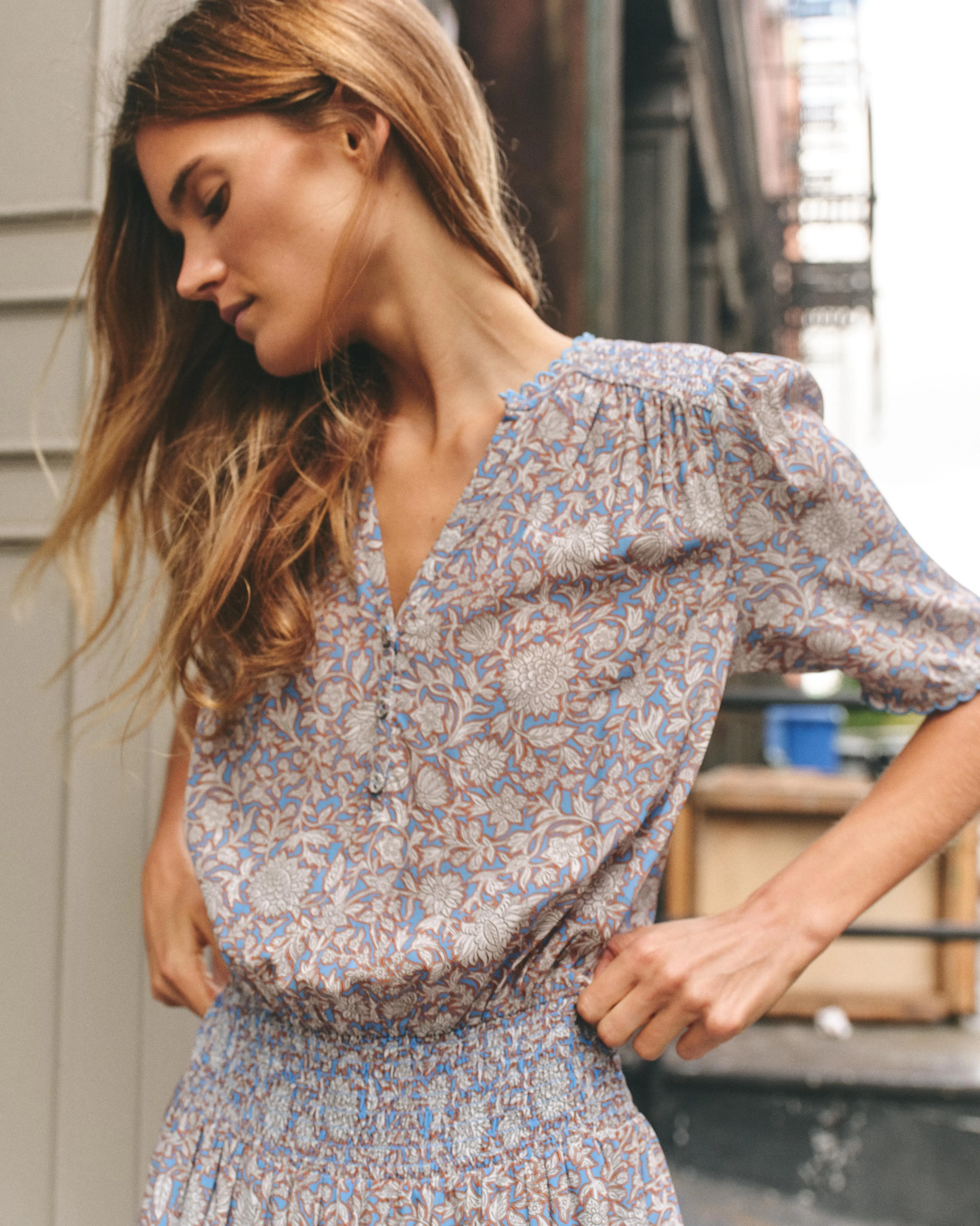 Daphne Dress-Boboli Garden In Hydrangea Blue