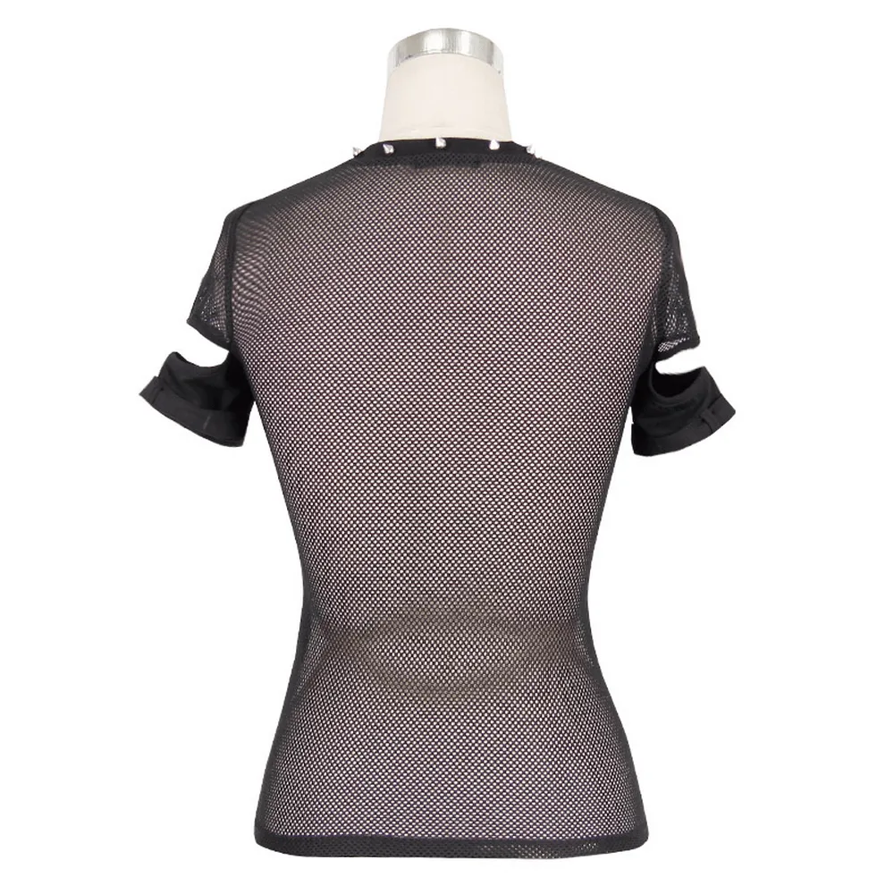 Dark Grunge Elegant Black T-shirts / Gothic Hollow Out Mesh Tops / Aesthetic Patchwork Tops