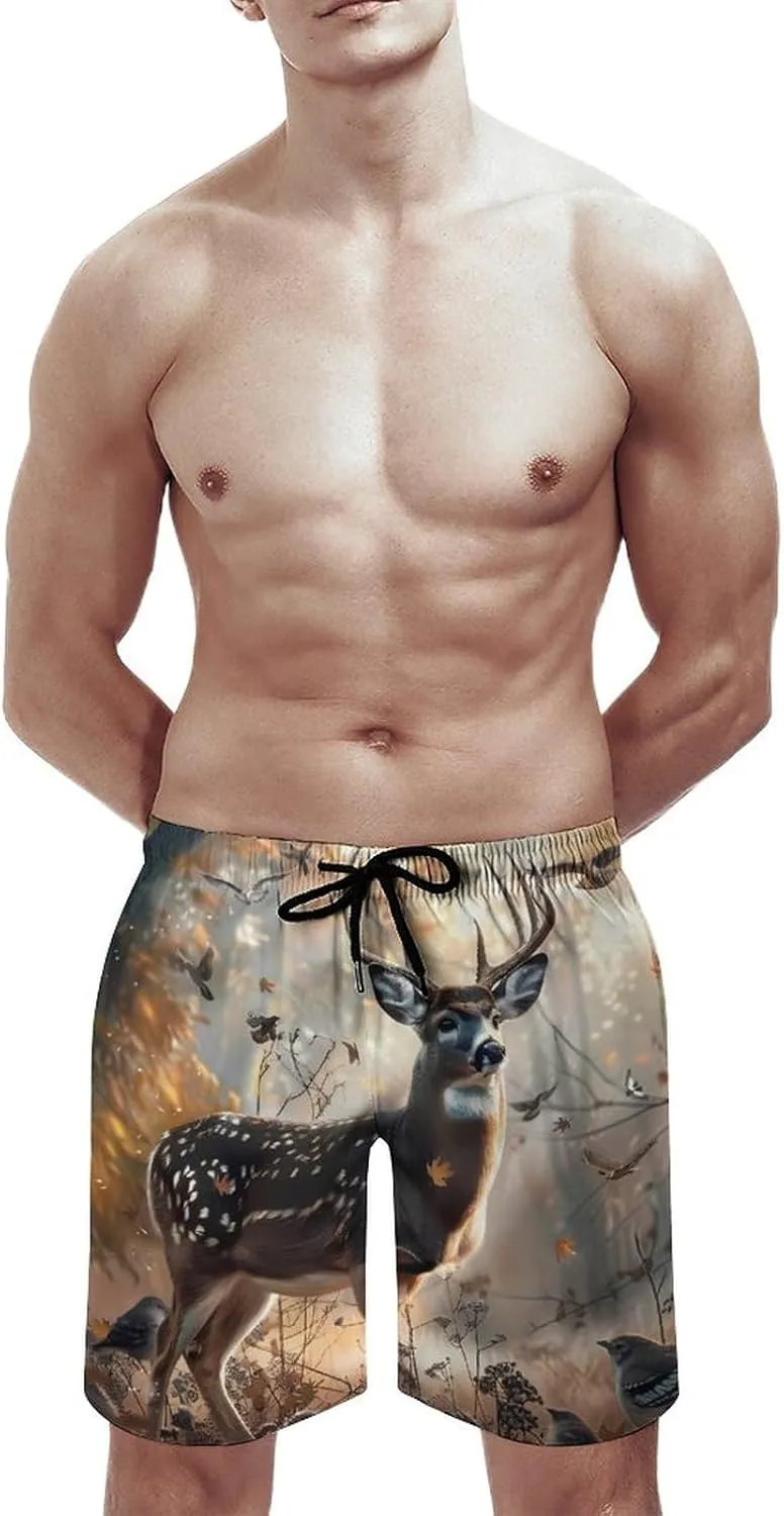 Deer Hunting Deer in The Forests Men's Swim Trunks Quick Dry Board Shorts Breathable Summer Beach Shorts Bathing Suits