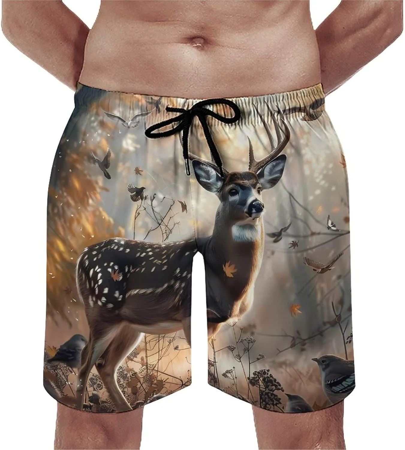 Deer Hunting Deer in The Forests Men's Swim Trunks Quick Dry Board Shorts Breathable Summer Beach Shorts Bathing Suits