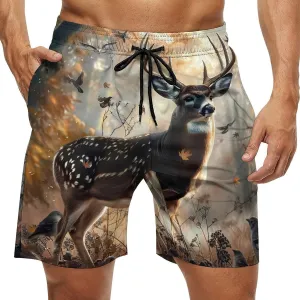 Deer Hunting Deer in The Forests Men's Swim Trunks Quick Dry Board Shorts Breathable Summer Beach Shorts Bathing Suits