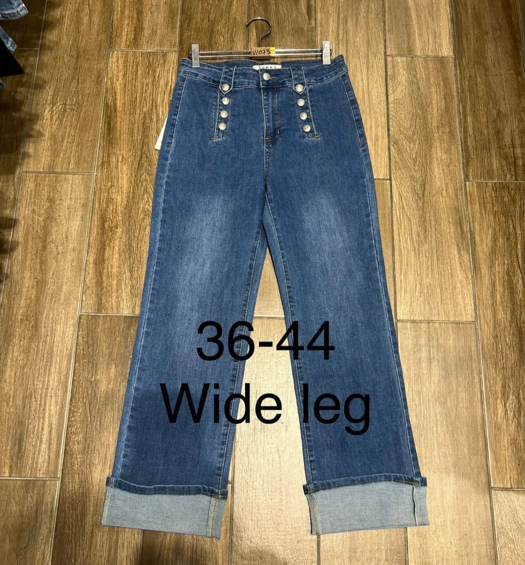 Denim Turn up Jeans with Silver Front Stud Buttons Detail (5P.PACK)