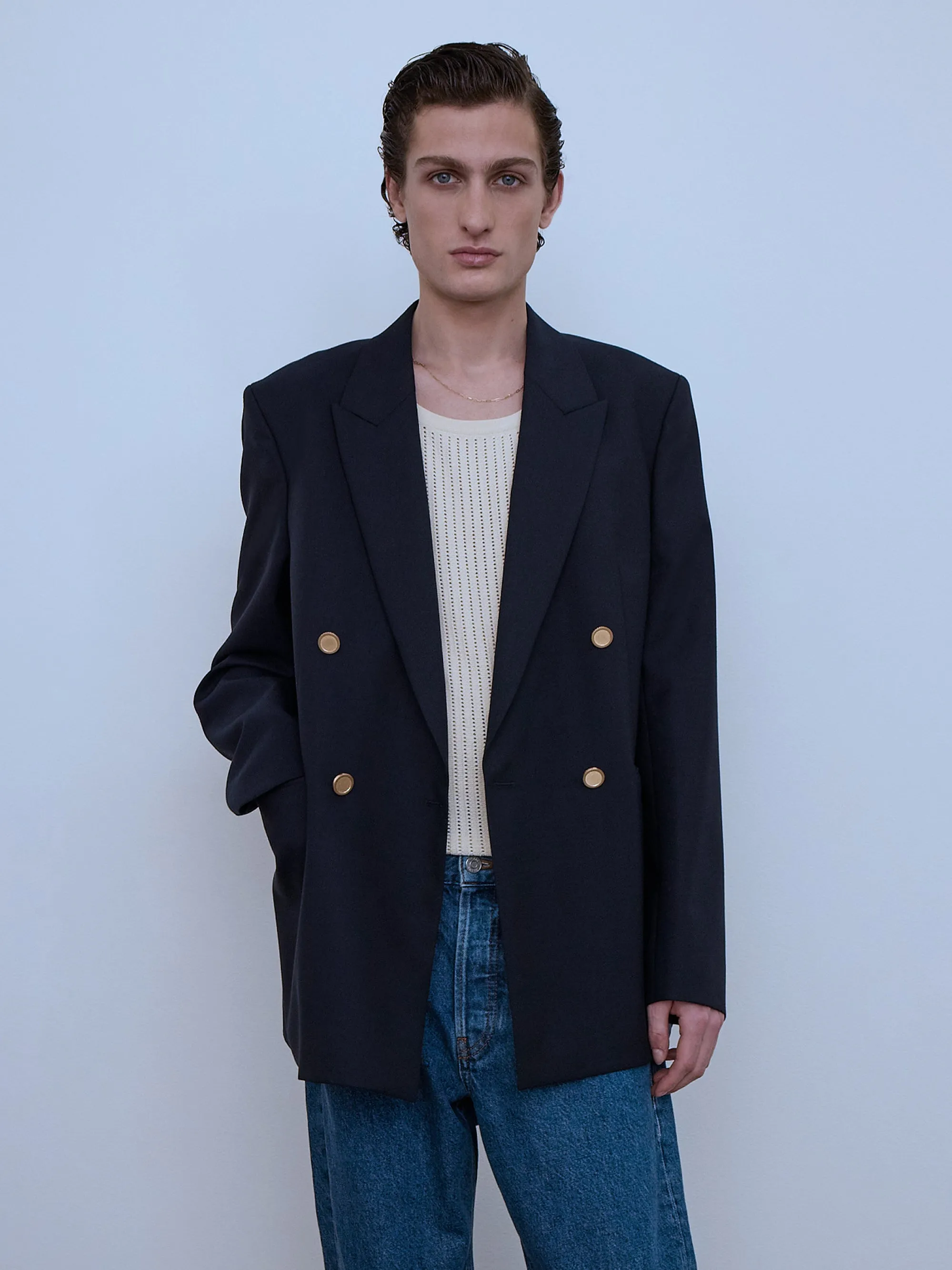 Double Breasted Blazer -- Dark Navy