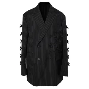 DOUBLE BREASTED PEAKED LAPEL JACKET. / 126:BLACK x WHITE CHALK STRIPE