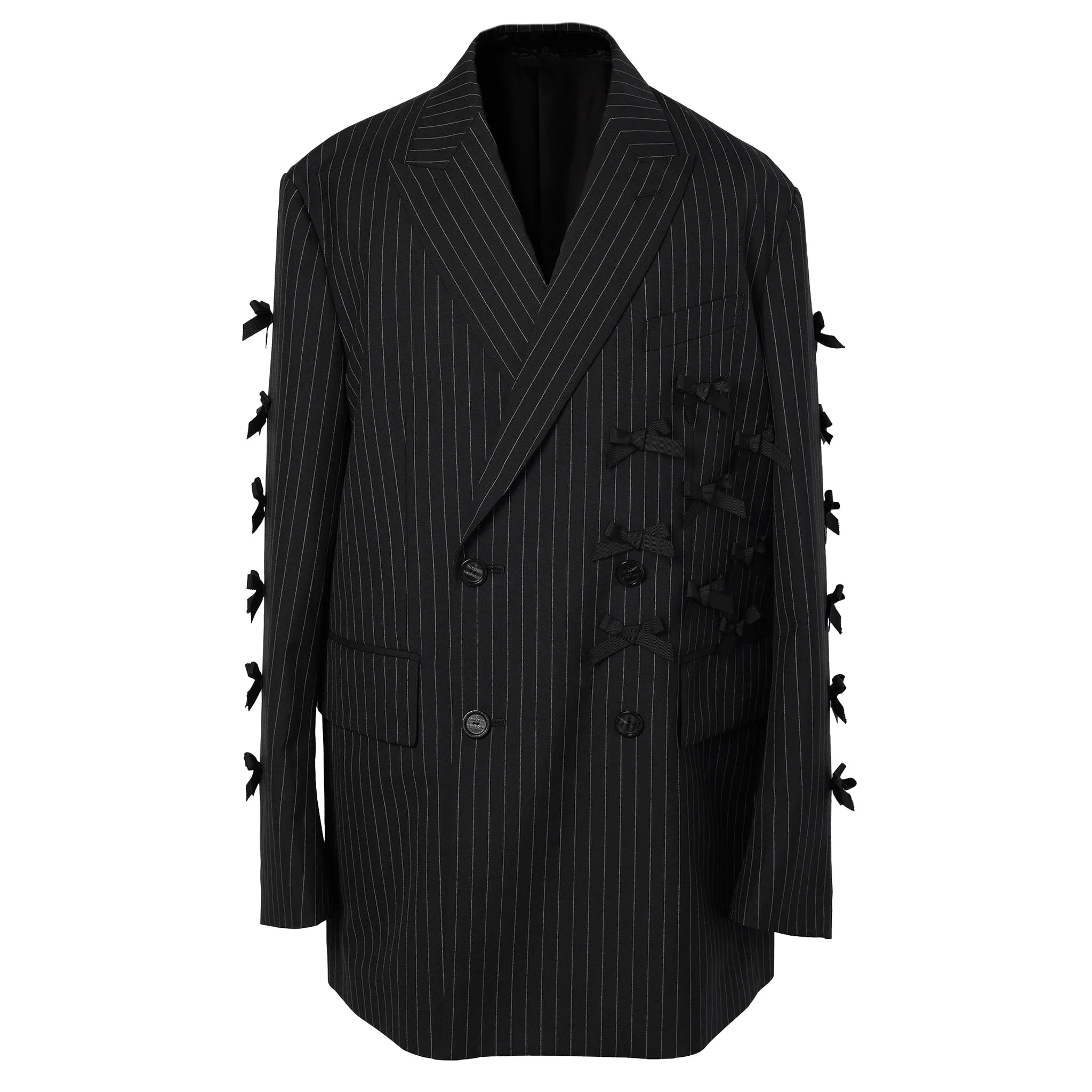 DOUBLE BREASTED PEAKED LAPEL JACKET. / 126:BLACK x WHITE CHALK STRIPE