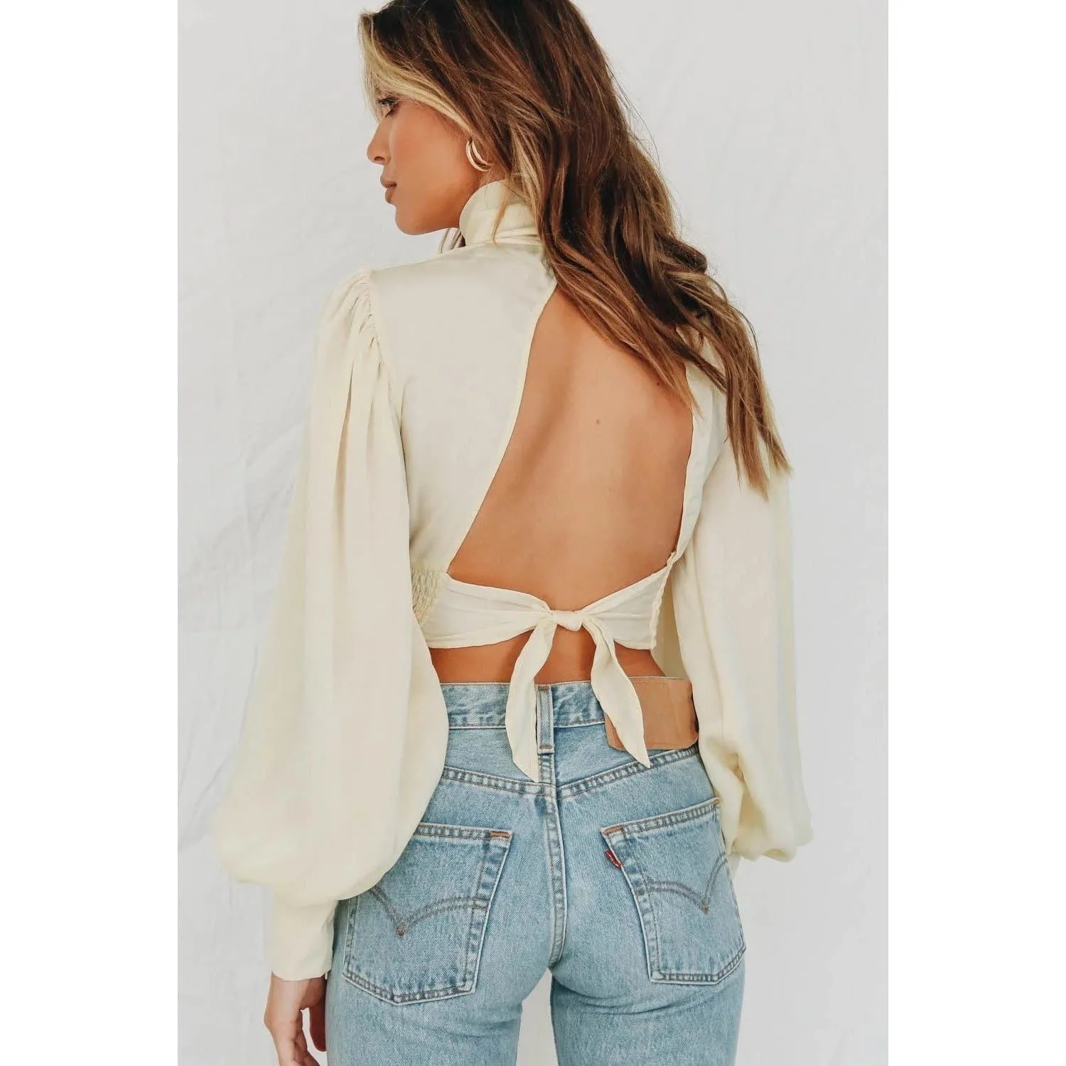 ELEGANT BACKLESS SILK CROP TOP