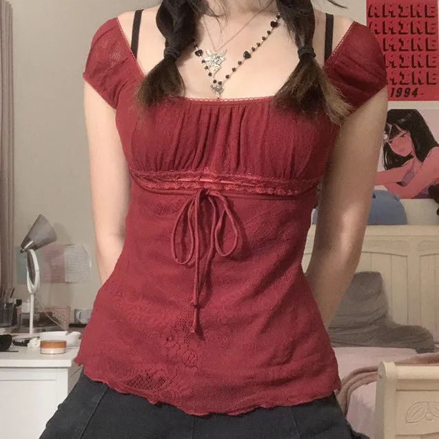 Elegant Lady Square Collar T-shirt Kawaii Bow Short Sleeve Pullovers