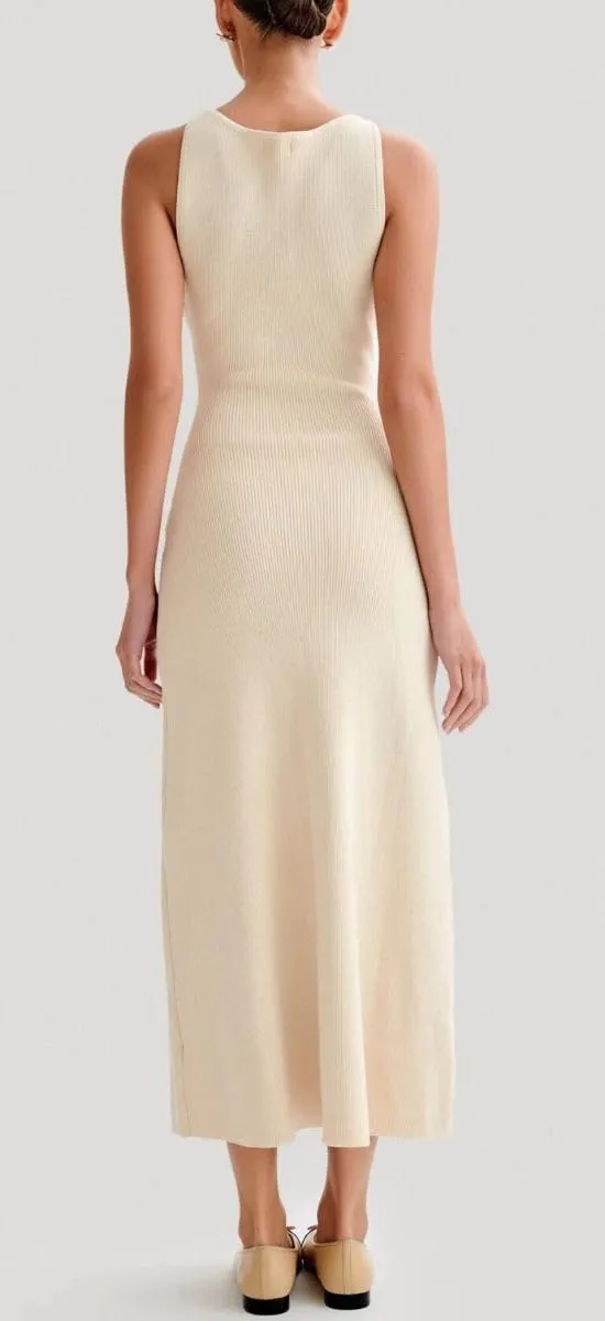 ELFTOWN Women's Summer Sleeveless Single Breasted Knit Maxi Dress Slit Crew Neck Long Sweater Bodycon Dress