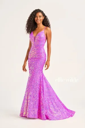Ellie Wilde EW34016 Size 00 Purple Rain Long Sequin Mermaid Corset Formal Prom Dress Backless V Neck Iridescent