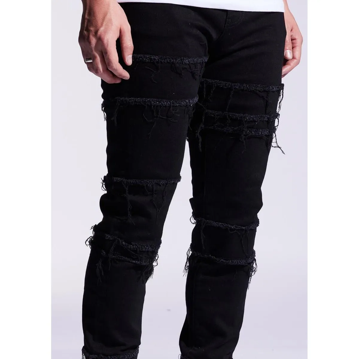 Embellish Black Distressed Blade Denim Jeans (EMBF221-111)