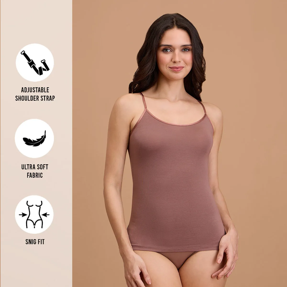 Essential Ultra Soft Modal Camisole with Adjustable Straps-NYC012-Dark Skin